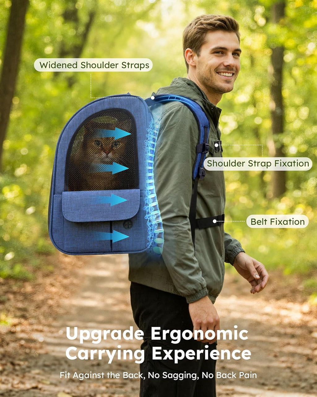 Cat Backpack Carrier Expandable, Pet Backpack for Cats & Small Dogs up to 11Lbs, with 4-Side Breathable Mesh, Multi-Entry & Lockable Zippers for Travel, Hiking, Camping - Hands Free, Blue